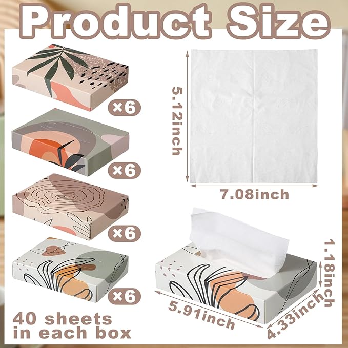 Yinder 24 Packs 960 Sheets Tissue Cube Car Facial Boxes Disposable Facial Travel Tissues Holder Soft Watercolor Boxes 2 Ply 40 Sheets for Wedding Household Car Kitchen Bathroom(Elegant)