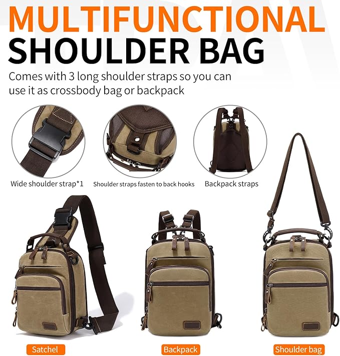 Nerlion Sling Bag for Men Waxed Canvas Crossbody Bag Chest Bag Water Resistant Shoulder Bag Casual Daypack