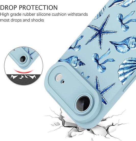 ZIYE Designed for iPhone Air Case Blue Seashell Bow Pattern with Camera Protection,Soft TPU Silicone Rubber Protective Cover Cute Design Cases Compatible with iPhone Air 6.5 Inch