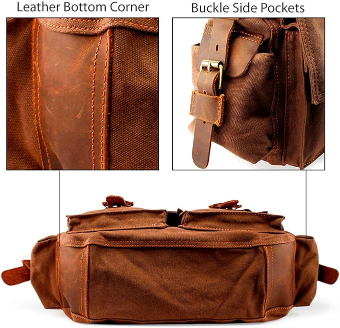 Messenger Bag for Laptop Vintage Canvas Leather Crossbody Satchel Shoulder Computer Bag Travel Office Messenger Bag