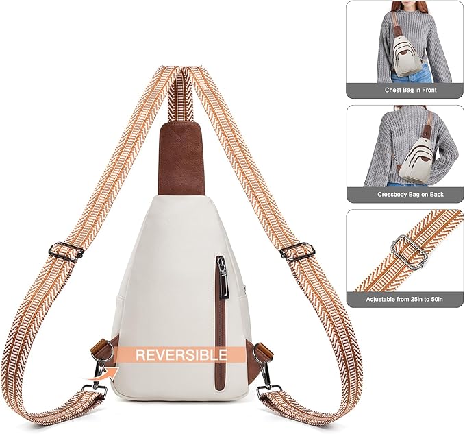 10L Crossbody Sling Bag for Women Men Anti Theft Cross Body Fanny Pack Belt Bag Purse Gifts for Women Faux Leather, Beige Brown