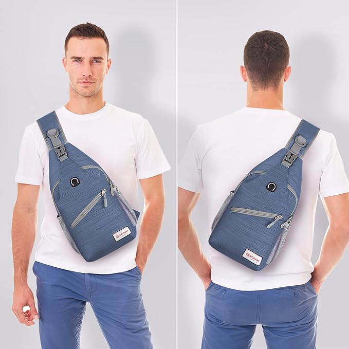ZOMAKE Sling Bag,Small Crossbody Sling Backpack,Water Resistant Shoulder Daypack for Travel,Anti Thief Chest Bag for Hiking(Navy Blue(Stripe))