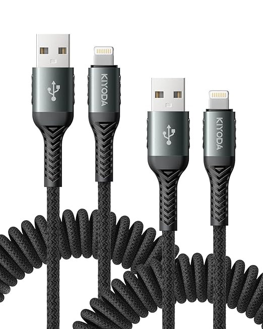 USB to Lightning Cable for CarPlay, [Apple MFi Certified] Coiled iPhone Charger Cable 3FT 2Pack, Braided iPhone USB A to Lightning Cord i Phone Cable for iPhone 14//13/12/11/Pro Max, iPad AirPods