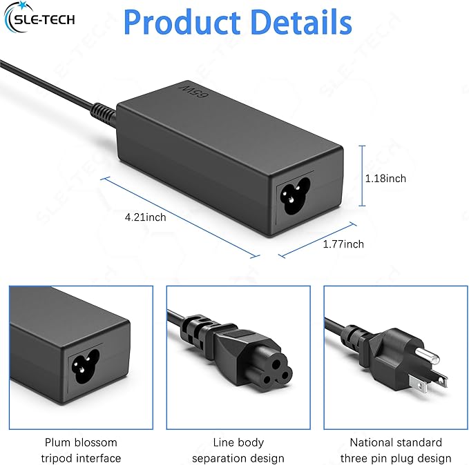 SLE-TECH 65W USB C AC Adapter Compatibile with Lenovo Thinkpad/Yoga/Chromebook,T480 T480S C930 C940 100e 300e 500e ADLX65YLC3D 4X20M26268 ADLX65YDC2A