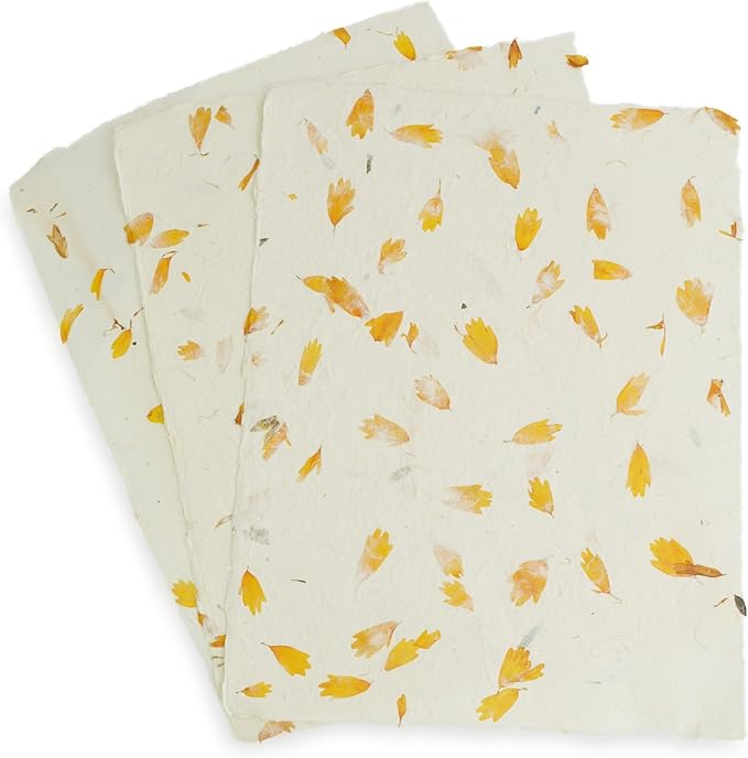 Handmade Lokta Laser and Inkjet Printer Paper with Deckle Edge 8.5x11 Inch Vintage Decorative Specialty Printing Paper (100 Sheets, Marigold)