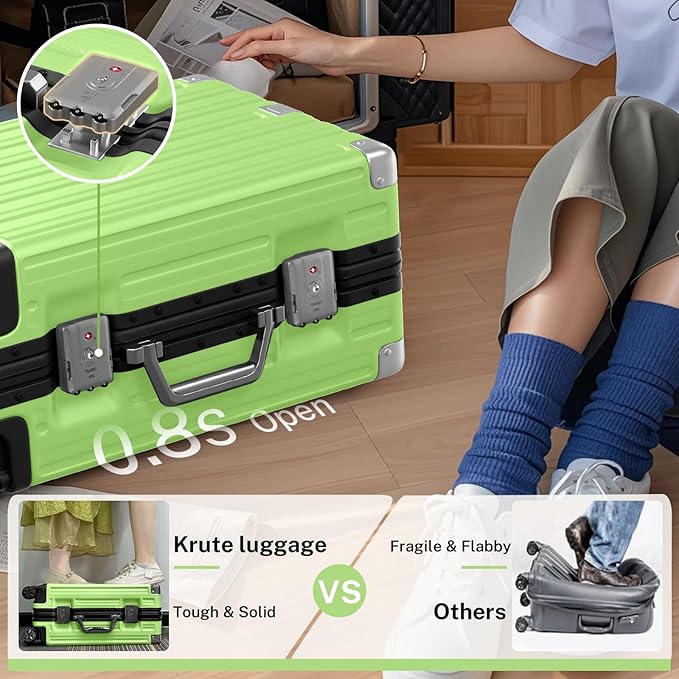 Krute Luggage 24 Inch Aluminum Frame Zipperless Suitcase with Spinner Wheels Checked Luggage PC+ABS Lightweight Hardshell