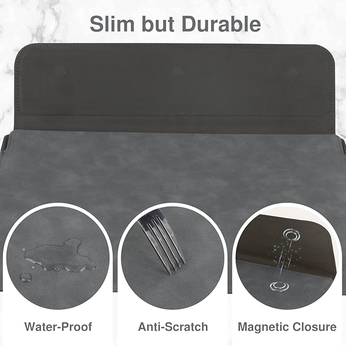 Allinside 13-14 Inch Laptop Sleeve Case for MacBook Pro 14" 2021-2024/MacBook Air 13" 2010-2017/MacBook Pro 13" 2010-2015, Waterproof PU Leather Sleeve Cover with Stand & Accessory Pouch, Gray