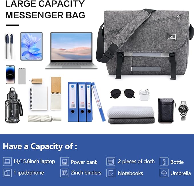 OIWAS Messenger Bag for Men, 14 Inch Laptop Crossbody Bags Women Casual Satchel Shoulder Bag College Travel Office Briefcase