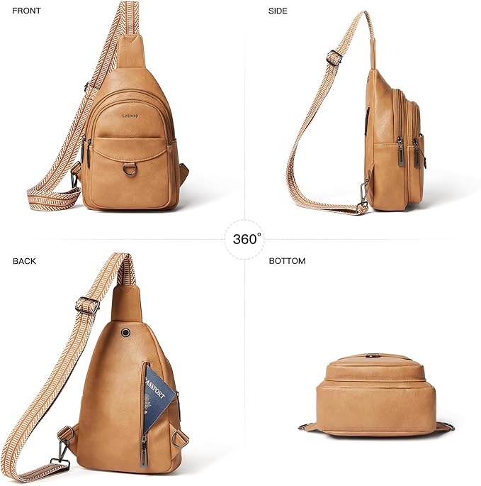 7L Sling Bag for Women Men Crossbody Belt Bag Small Travel Sling Backpack Anti Theft Chest Daypack Purse Faux Leather