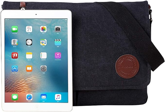 Vintage Canvas Satchel Messenger Bag for Men Women,Travel Shoulder bag 13.5" Laptop Bags Bookbag (Black)