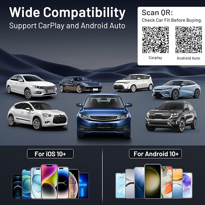 onffo Wireless CarPlay Adapter for iPhone and Android Auto, Convert Wired to Wireless Car Play Adapter for Apple iOS 10+/Android 10+