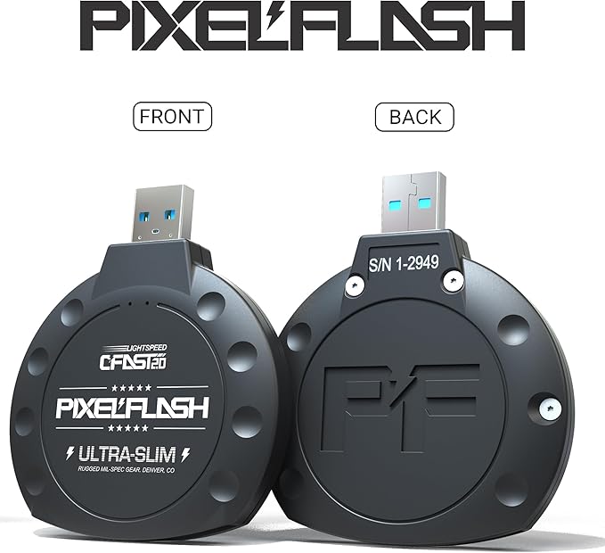 PixelFlash CFast 2.0 Card Reader (Black) - Memory Card Adapter with USB 3.0, 500Mb/s File Transfer, Ultra-Slim & Anti-Slip Rubber Shell, Compatible with Most Brands & OS