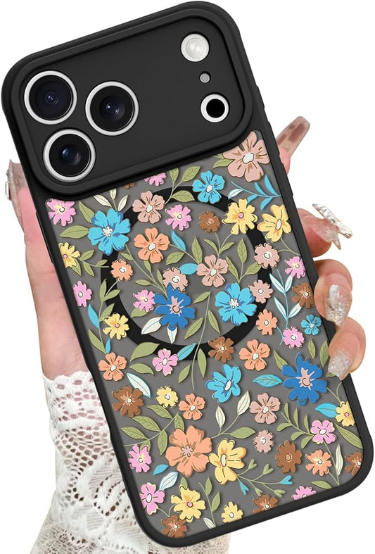 KANGHAR Case Compatible with iPhone 17 Pro Max Flower Pattern [Compatible with Magsafe] Cute Colorful Blooming Florals Protective Magnetic Case for Girls Women 6.9"