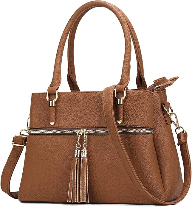 KKXIU Women Satchel Bags Handle Shoulder Handbags and Purses Pockets Zipper Leather Crossbody Bags