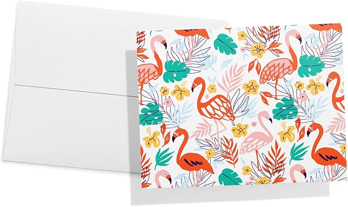 Twigs Paper - Assorted Flamingo Pattern Greeting Cards - Stationery Cards with Envelopes - Thank You Card - Blank Note Cards - Greeting Cards for All Occasions - Made in USA (5.5 x 4.25, Set of 12)
