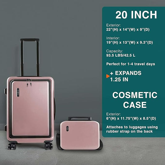 Luggage Sets 3 Piece, 22 Inch Carry on Luggage and 28 Inch Suitcases with Wheels Spinner, Durable Hard Shell Suitcase Set, Expandable Travel Suitcase, Pink