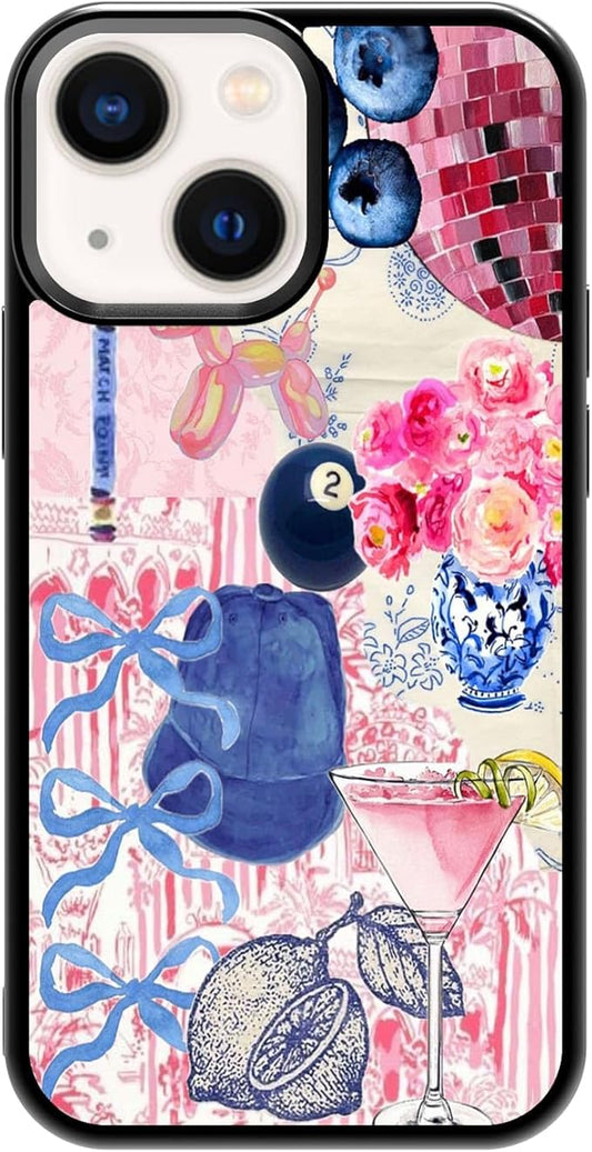 Shockproof Protective Cover with Trendy Preppy Aesthetic Collage Flower Design, Compatible with iPhone 13 Mini