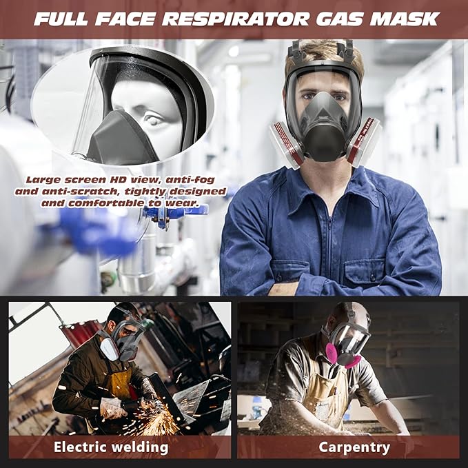 Full Face Respirator Mask - Gas Masks Survival Nuclear and Chemical for Asbestos,Paint and Chemical