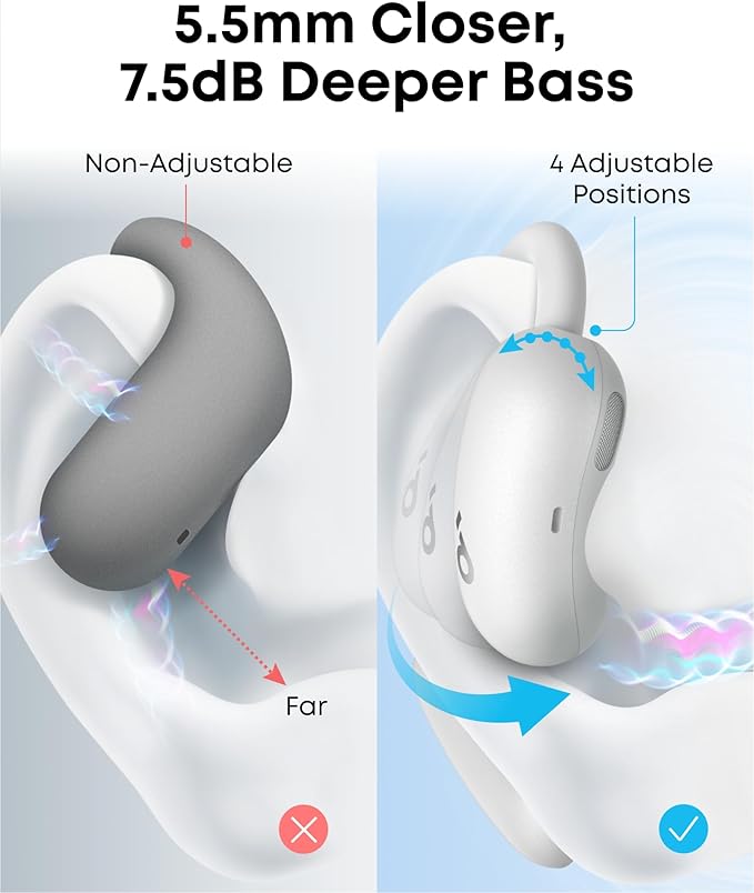 soundcore AeroFit 2 by Anker, Open-Ear Headphones, Translation Earbuds Real Time, 4 Adjustable Positions for Every Ear Size, 2x Richer Bass, Hi-Res, 42H Playtime, IP55,AI Clear Calls,Wireless Charging