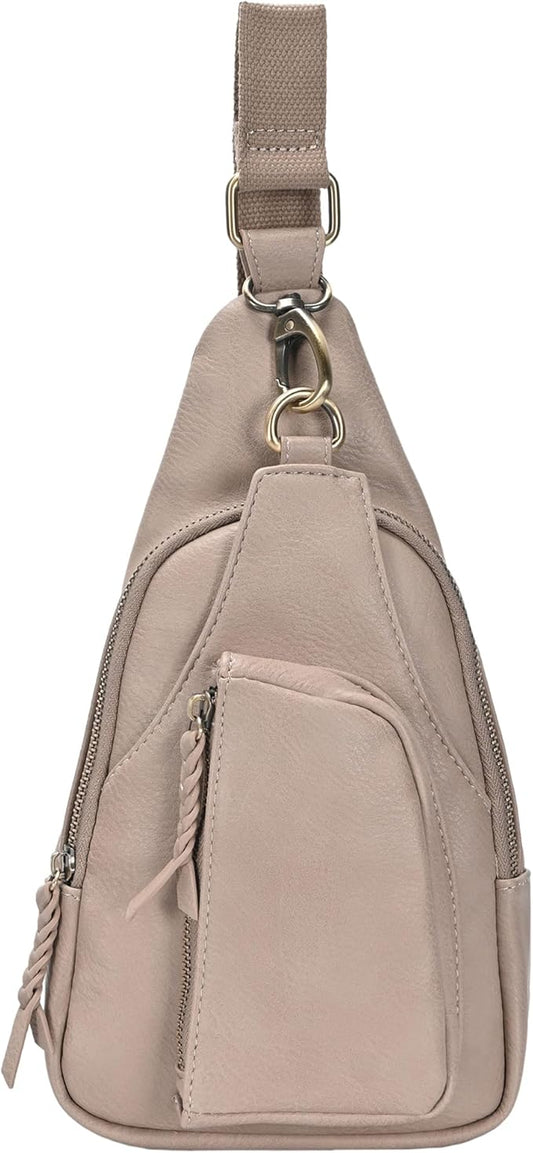 Antik Kraft Tasha Crossbody Sling (Taupe) | Vegan Leather Crossbody Bag for Women with 16-20" Strap | Sling Bags for Women with Durable Antique Brass Hardware | 7in x 2.5in x 12.5in |