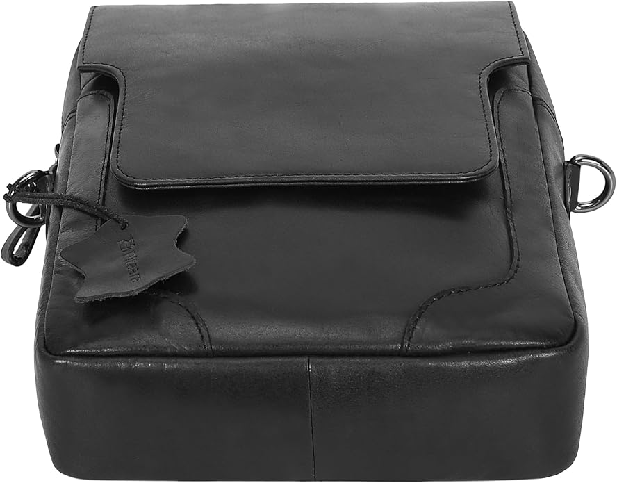 Pitaara Genuine Leather Crossbody Messenger Bag with Front Flap, Unisex, Full Grain Leather Shoulder Travel Bag, Tablet Bag