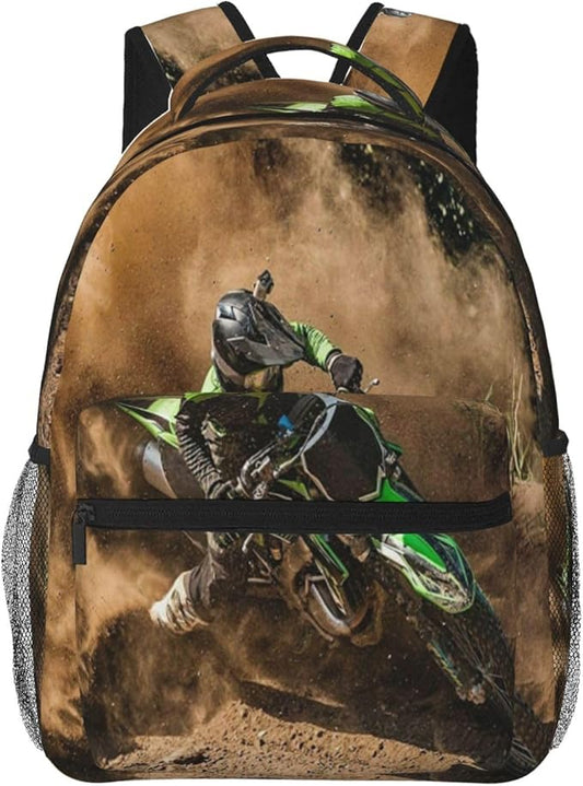 Motocross Dirt Bike Backpack for Boys Girls Men, Travel Laptop Casual College Daypack Back to School Bag One Size
