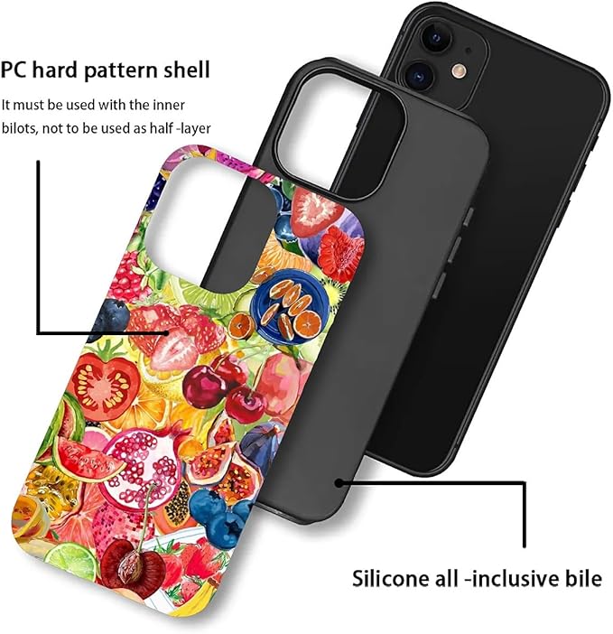 Case for iPhone 11,Summer Fruit Collage for Woman Men Full Body Protective Cover Shockproof 2 in 1 Silicone + Hard PC Case for iPhone 11