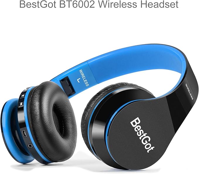 Kids Headphones Bluetooth, BT6002 Wireless Headphones for Kids Child Volume Limited 85/110dB for School Foldable Headset for 60 Hours PC/Phone/Tablets/TV (Black/Blue)