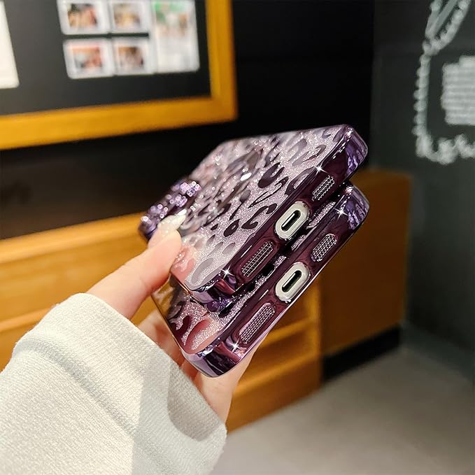 for iPhone 12 Pro Case Magnetic,Soft Cute Luxury Leopard Cheetah Pattern Plating Glitter Bling Phone Case Compatible with MagSafe Clear Shockproof Back Cover for Women Girl 6.1"-Purple