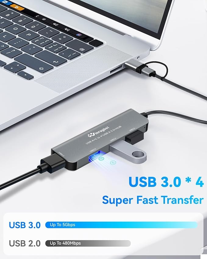 USB HUB for Laptop,USB Splitter USB c hub USB USB 3.0 hub,USB c hub (USB A/C HUB with 4 * 3.0 and no HDMI)