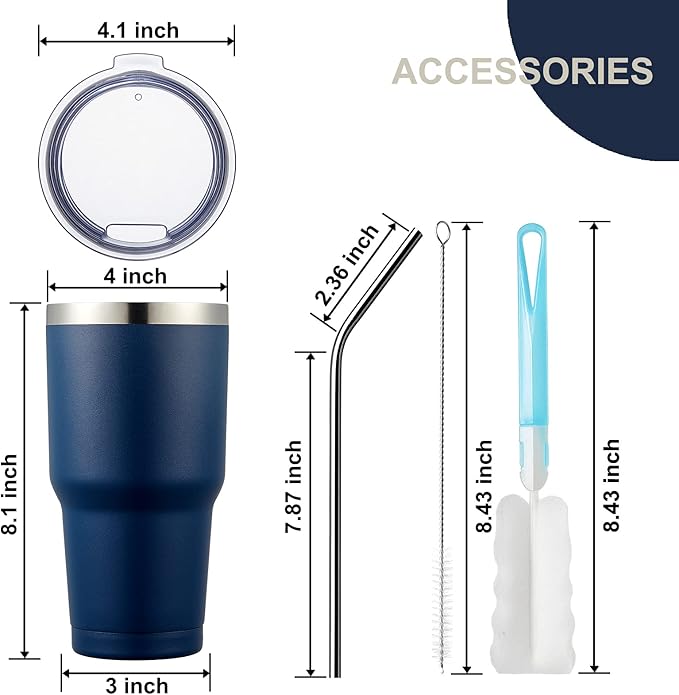COMOOO 30oz Tumbler Stainless Steel Insulated Tumbler with Lid Double Wall Vacuum Coffee Cup Large Travel Mug for Home, Office, School,Party (Navy, 8 Pack)