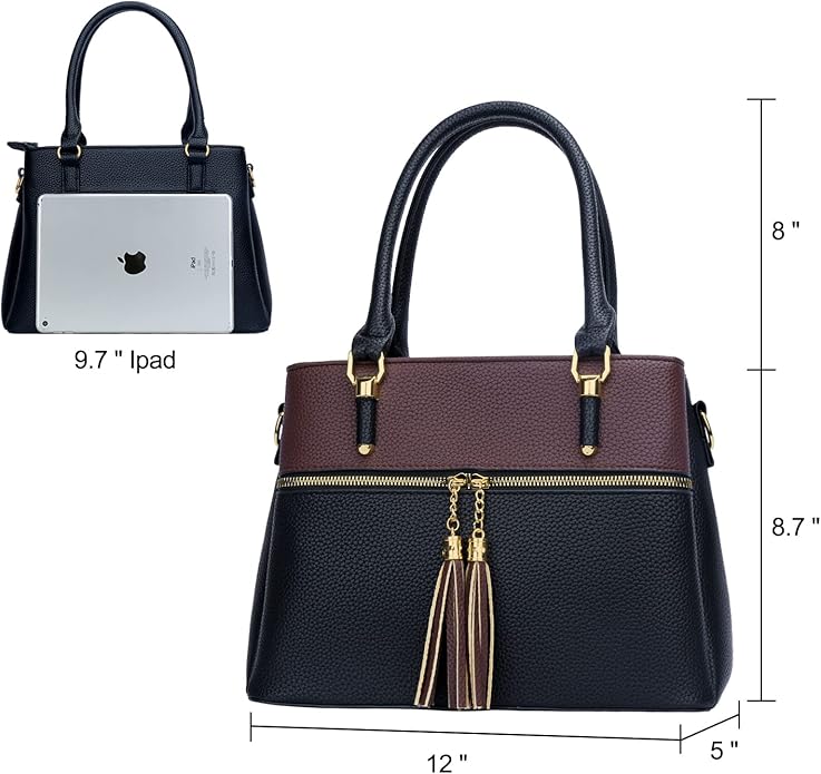 KKXIU Women Satchel Bags Handle Shoulder Handbags and Purses Pockets Zipper Leather Crossbody Bags