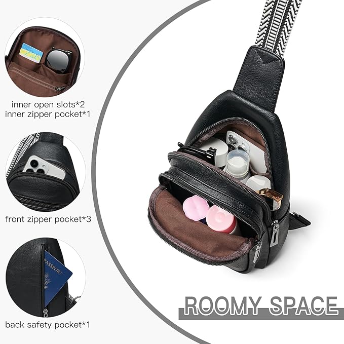 7L Sling Bag for Women Men Vegan Leather Crossbody Bags Fanny Pack Purse Backpack Over Shoulder Bag Travel Anti Theft