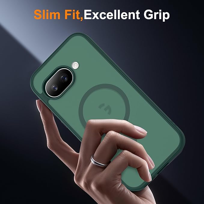 Compatible with Google Pixel 9A Case with Magnetic [Compatible with Mag-Safe][Military Grade Drop Protection] Slim Translucent Matte Phone Case with Anti-Fingerprint Tech, Green