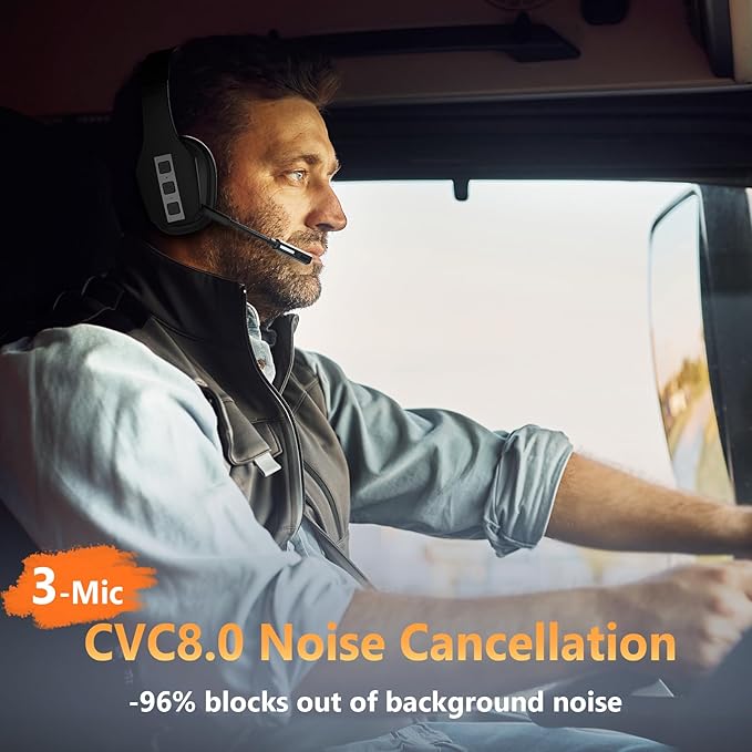 Conambo Trucker Bluetooth Headset (JBT600) with Tri-Mic Noise Cancelling, CVC 8.0, Mute Button, 60Hrs Battery Life – Wireless Headset for Truck Drivers, Cell Phones & Office Use