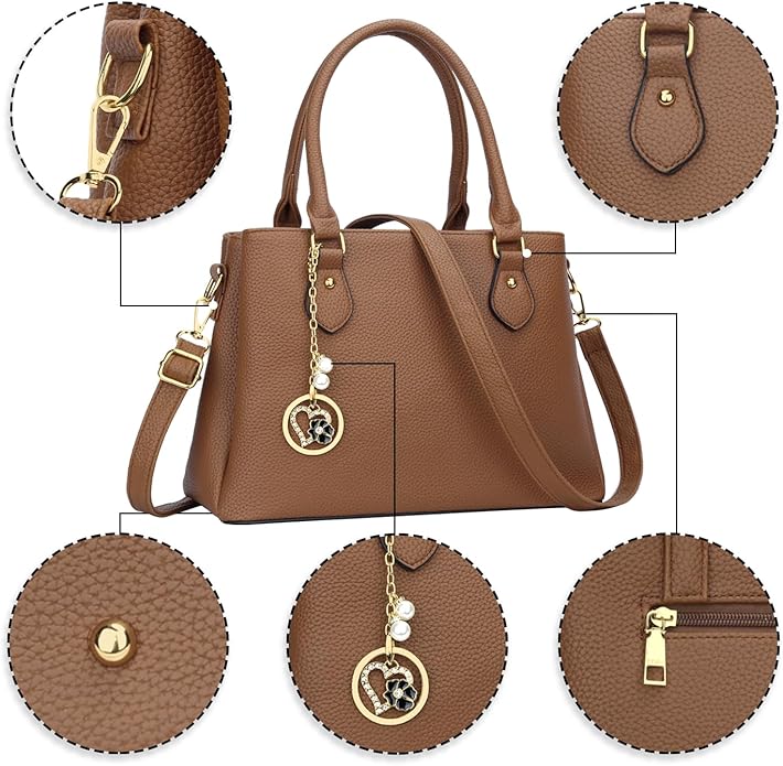 KKXIU Women Satchel Bags Handle Shoulder Handbags and Purses Pockets Zipper Leather Crossbody Bags