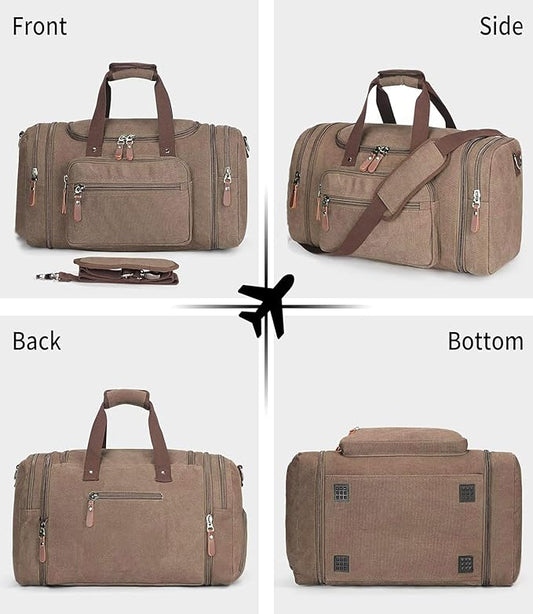 Sechunk Duffle Bag Canvas Large Outdoor Shoulder Bag Overnight Handbag Travel Tote Luggage Weekender Bag