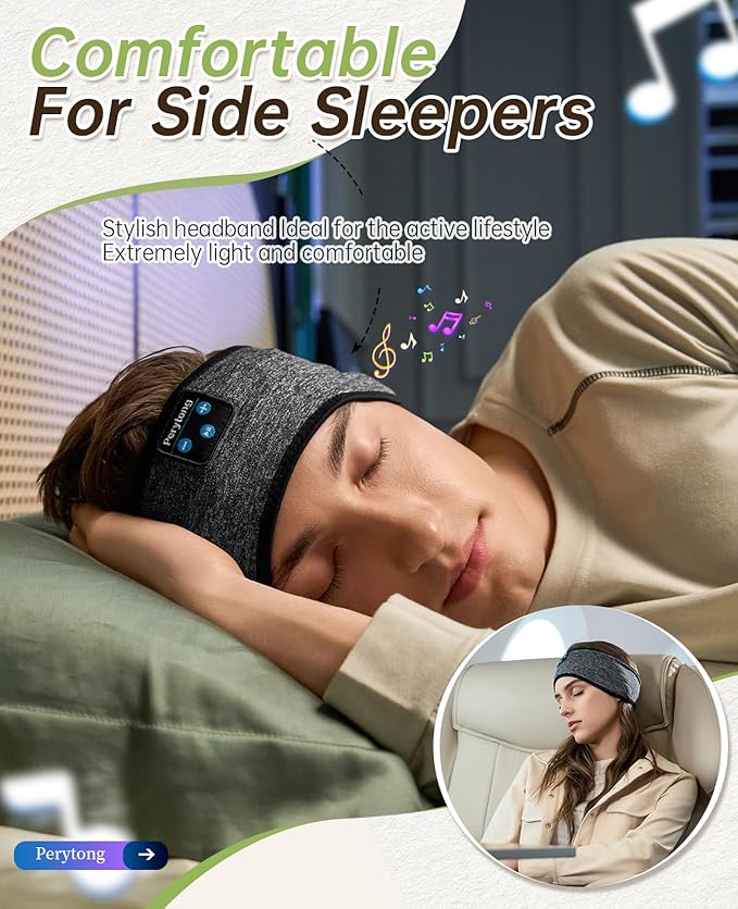 Perytong Sleep Headphones Bluetooth Headband Sleeping Headphones Headband Wireless Sleep Headband with Comfortable Earbuds for Side Sleepers, Sleeping Eye Mask for Women Men Workout Running