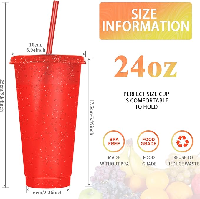 Honeydak 30 Pack Tumbler with Straw and Lid Bulk Glitter Plastic Cups Water Bottle Iced Coffee Travel Mug Reusable Party Favor Cups for Birthdays travel 24-27 oz (Multicolor)