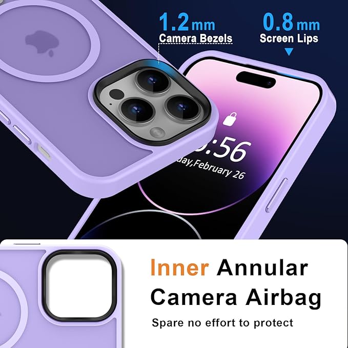 MOCCA Strong Magnetic for iPhone 14 Pro Max Case [Compatible with Magsafe] [10FT Military Grade Protective] Translucent Matte Slim Shockproof Case for iPhone 14 Pro Max 6.7" - Light Purple