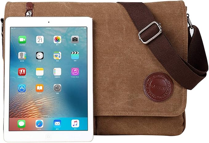 Vintage Canvas Satchel Messenger Bag for Men Women,Travel Shoulder bag 13.5" Laptop Bags Bookbag (Coffee)