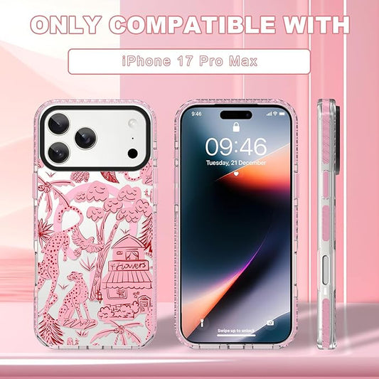 ZIYE Clear Case for iPhone 17 Pro Max Compatible with Magsafe, Pink Cheetah Jungle Shockproof Soft TPU Bumper Hard PC Protective for Women Girls Magnetic Cover
