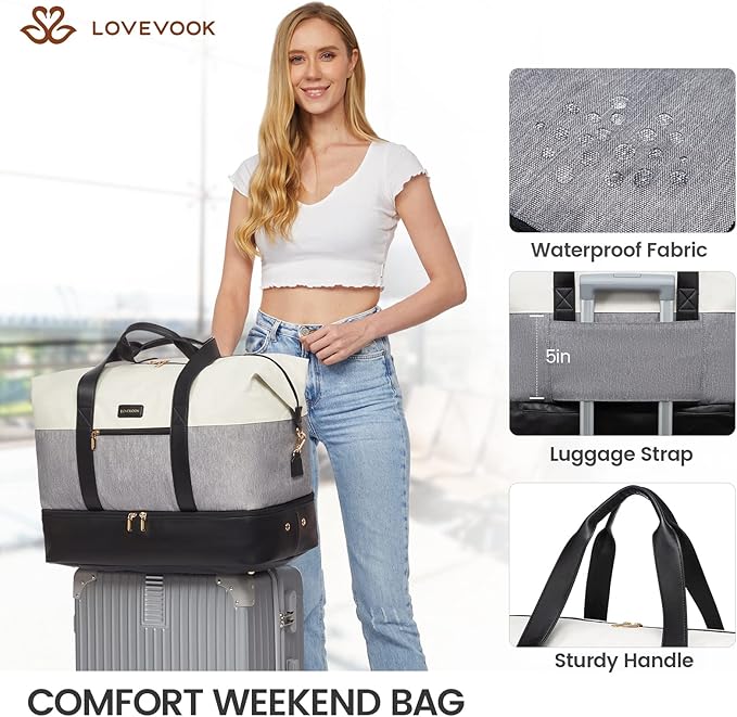 LOVEVOOK Weekender Bag, Large Travel Duffel Bag for Women with 2 Packing Cubes, Carry on Overnight Bag with Shoe Compartment, Mom Hospital Bags for Labor and Delivery