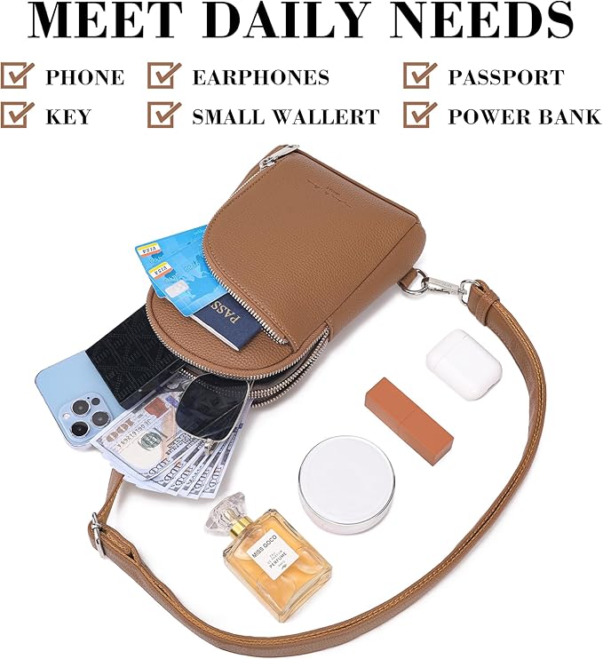 INICAT RFID Blocking Sling Bag Leather Crossbody Bags for Women Fanny Pack Cross Body for Woman Chest Bag for Travel 1.9L