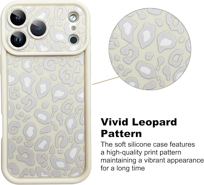 KANGHAR Case Compatible with iPhone 17 Pro Leopard Printed Pattern Cute Cheetah Phone Case Soft TPU Shockproof Protective Cover Designed for iPhone 17 Pro 6.3 Inch Beige with Gray Prints