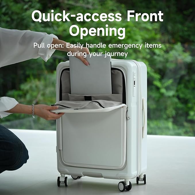 ROAMING Expandable 20 Inch Carry On Luggage with Mute Brake Wheels Airline Approved Hard Shell Suitcases with Front Pocket Top Opening Luggage with TSA Lock for Short Business Travel, Beech white