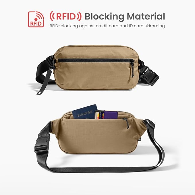 tomtoc 3.5L Sling Bag with RFID Blocking, Crossbody Bag Chest Shoulder Pack for Men and Women, Water-resistant Lightweight Casual Waist Fanny Pack for Travel/Daily Use