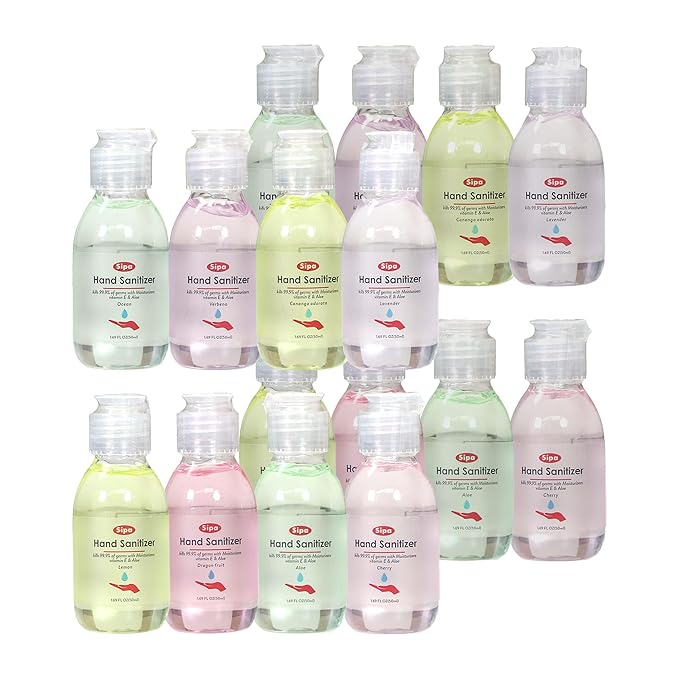 SIPA Hand Sanitizer 1.69 oz/ 50 ml, Gift Box, 8 Scent, Travel Size, Flip Cap Bottle each, Refreshing Soothing Gel with Aloe, and Vitamin E (Pack of 16)