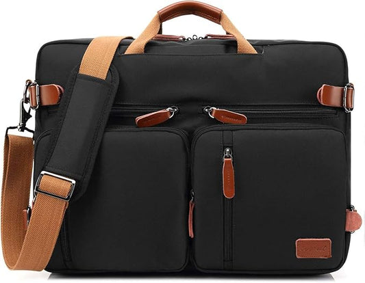 Convertible Backpack Messenger Shoulder Bag Laptop Case Handbag Business Briefcase Multi-Functional Travel Rucksack Fits 15.6 Inch Laptop for Men/Women (Black)