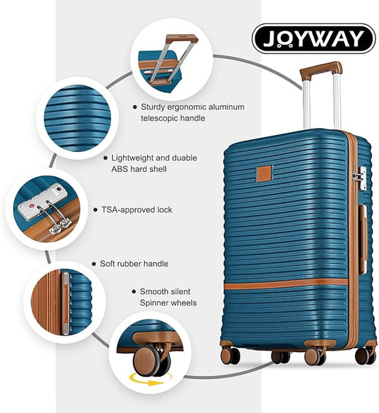 Joyway Carry on 20Inch &24 In Checked Luggage Set, 2-Piece Expandable Suitecase Set with Spinner Wheel, Hard Shell Suitcase with TSA Lock(Navy Blue)